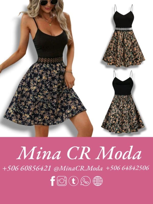 Vestido Flores - Vestido Corto - Mujer Negro